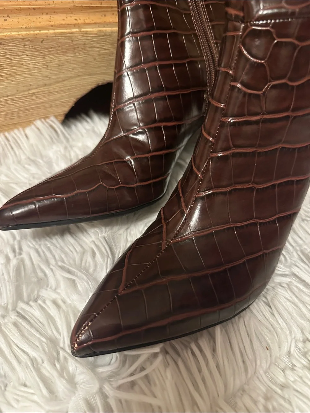Guess Croc-Embossed Over-the-Knee Boots in Dark Brown
